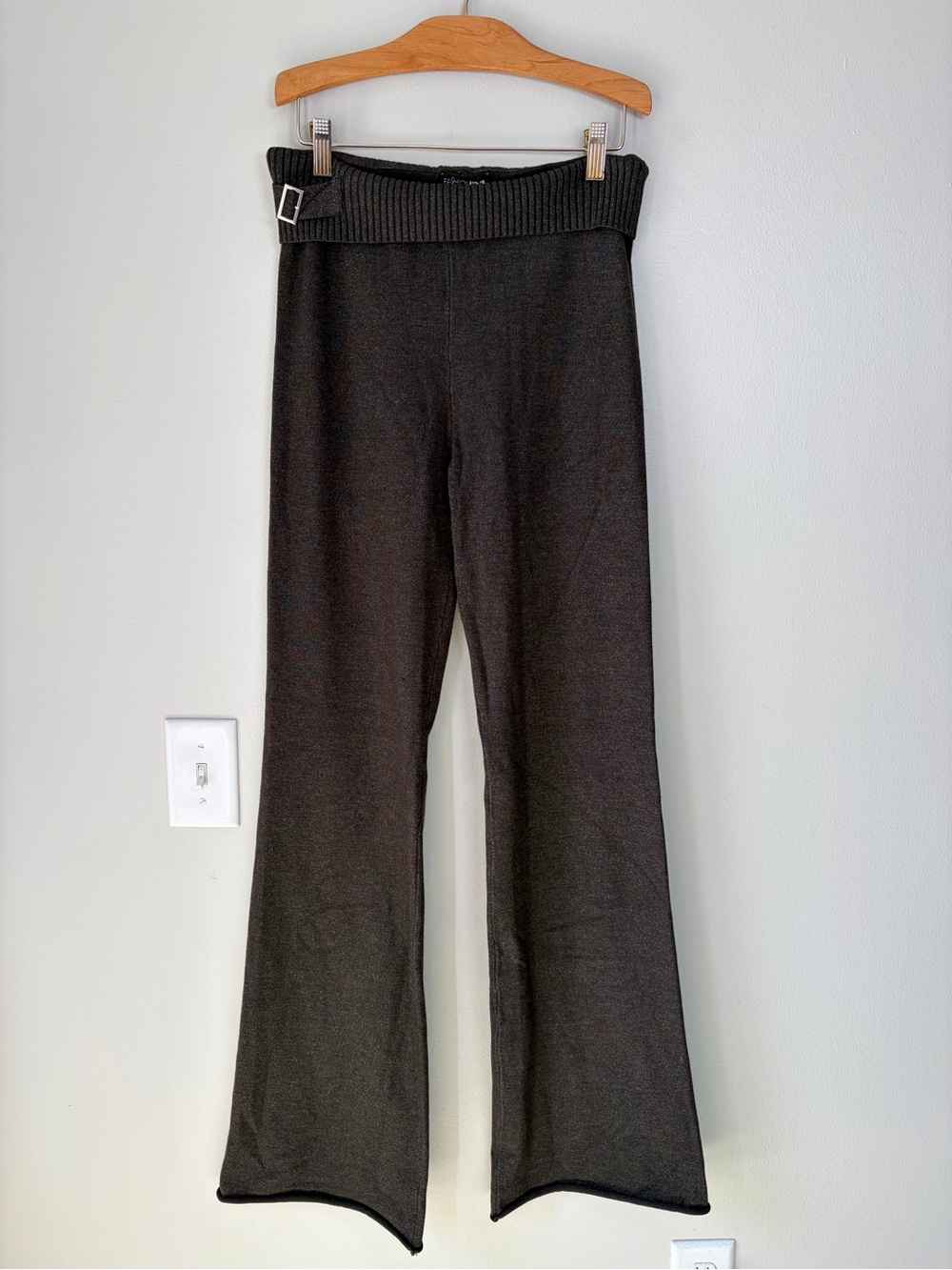 Fashion Nova Brown Foldover Buckle Knit Flare Pants Loungewear Casual Cozy